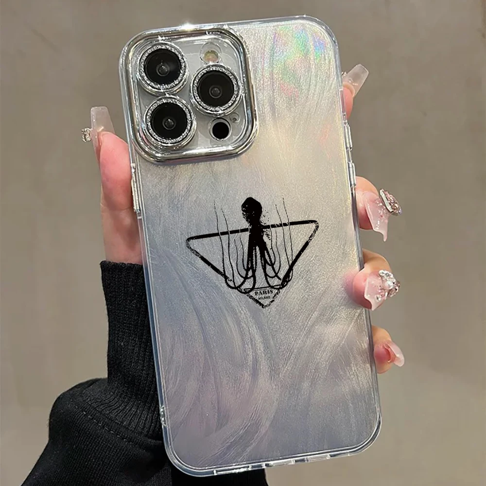 Octopus Triangle Silicone Phone Case For Iphone 15 14 Plus 13 12 11 Pro Max Cover Luxury Anti Drop Funda Bling Cases Carcasa