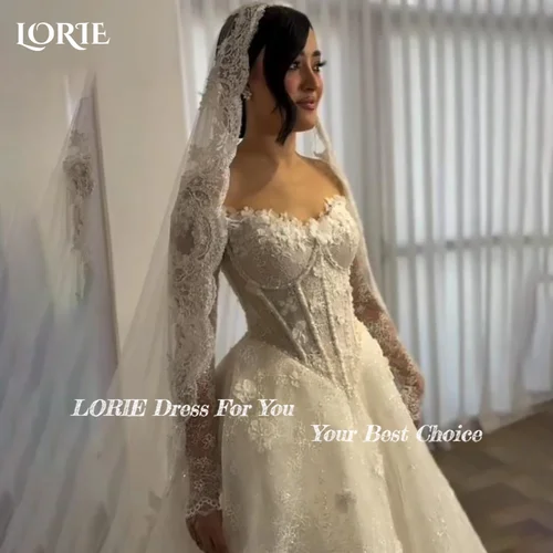 Imagen 2 del producto LORIE-vestidos de novia de sirena de encaje, vestido de novia de manga larga con cuello cuadrado, apliques, vestido de novia personalizado
