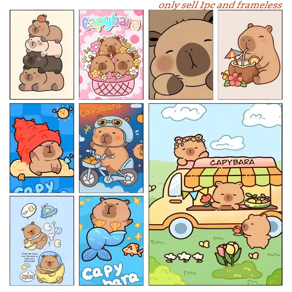 Niedliches Capybara ANIME Poster Wandkunst Bilder, Ästhetische Heimdekoration für Wohnzimmer, Schlafzimmer, Büro