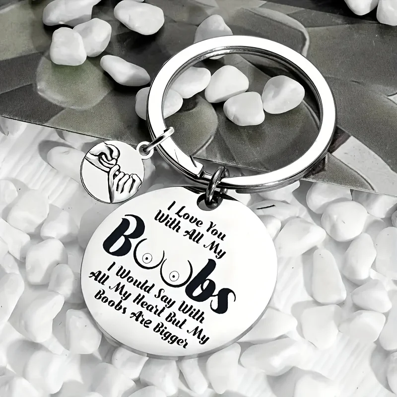 1pcs Engraved Boobs Stainless Steel Key Chain Valentine\'S Day Gift