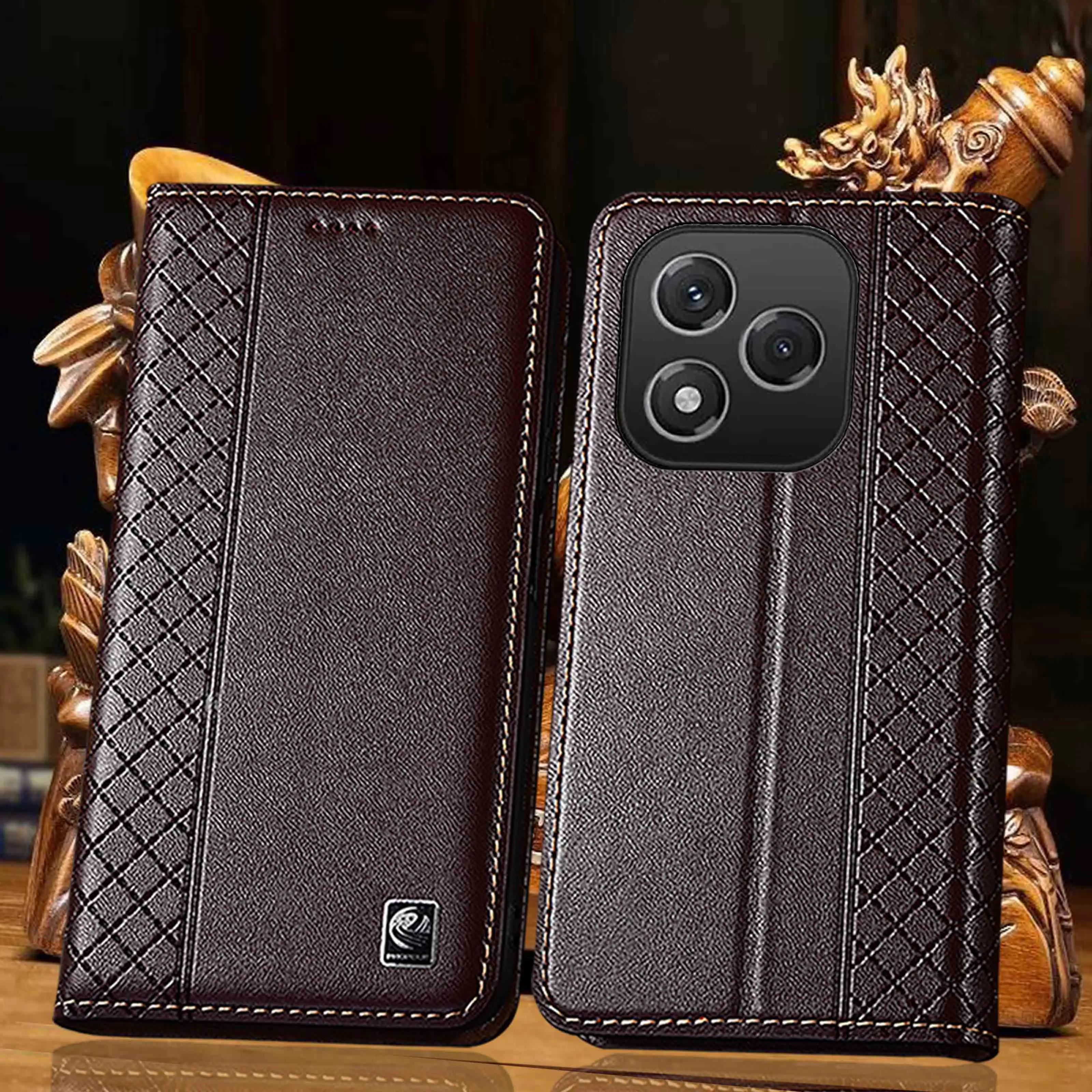 

For Honor 80 90 100 200 300 400 500 600 Pro Lite Ultra Smart SE GT Napa Inner Mesh Pattern Of Genuine Leather Flip Phone Case