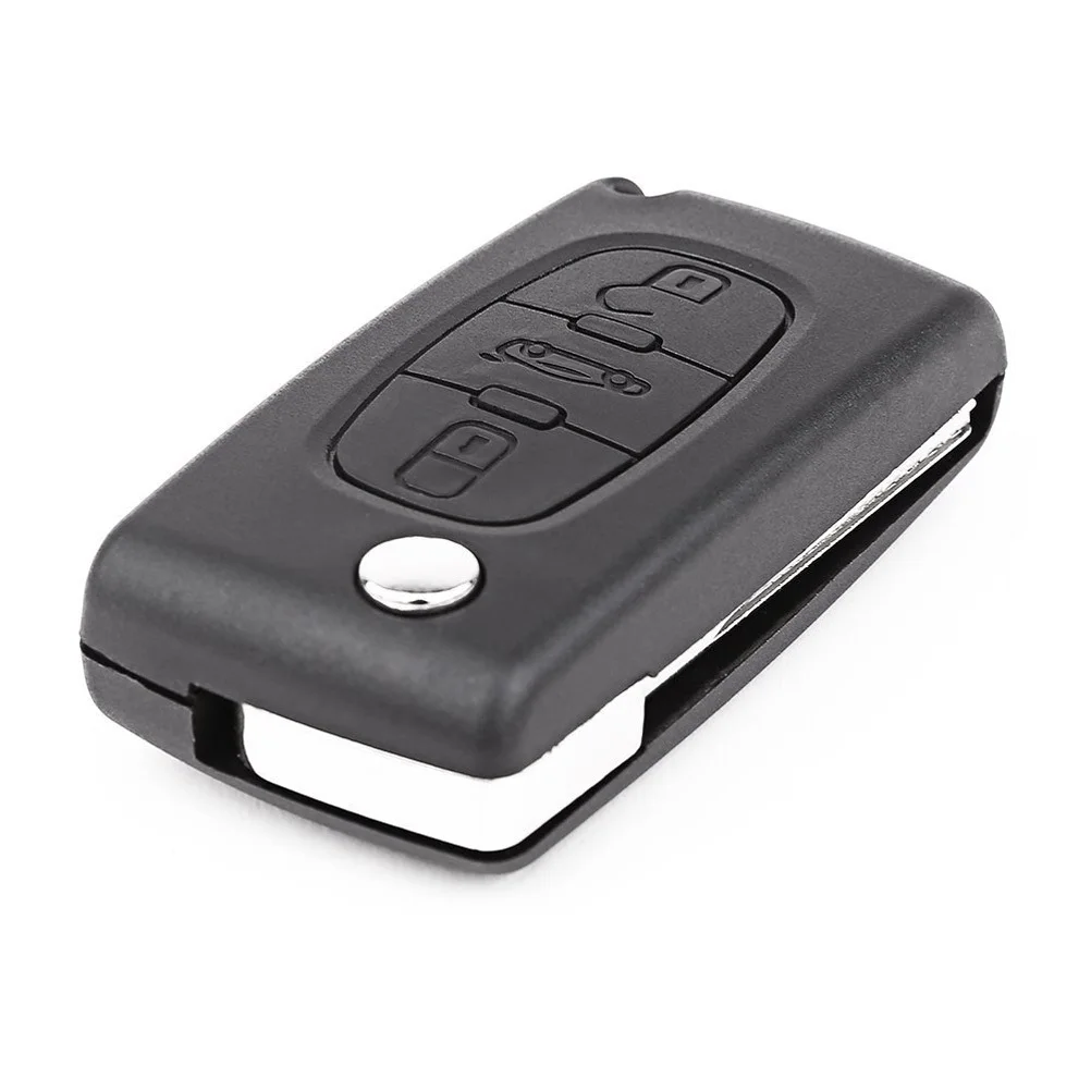 

3 Button Remote Key Fob Case for Folding Key Shell Black Robust Metal Plastic No Electronics Included