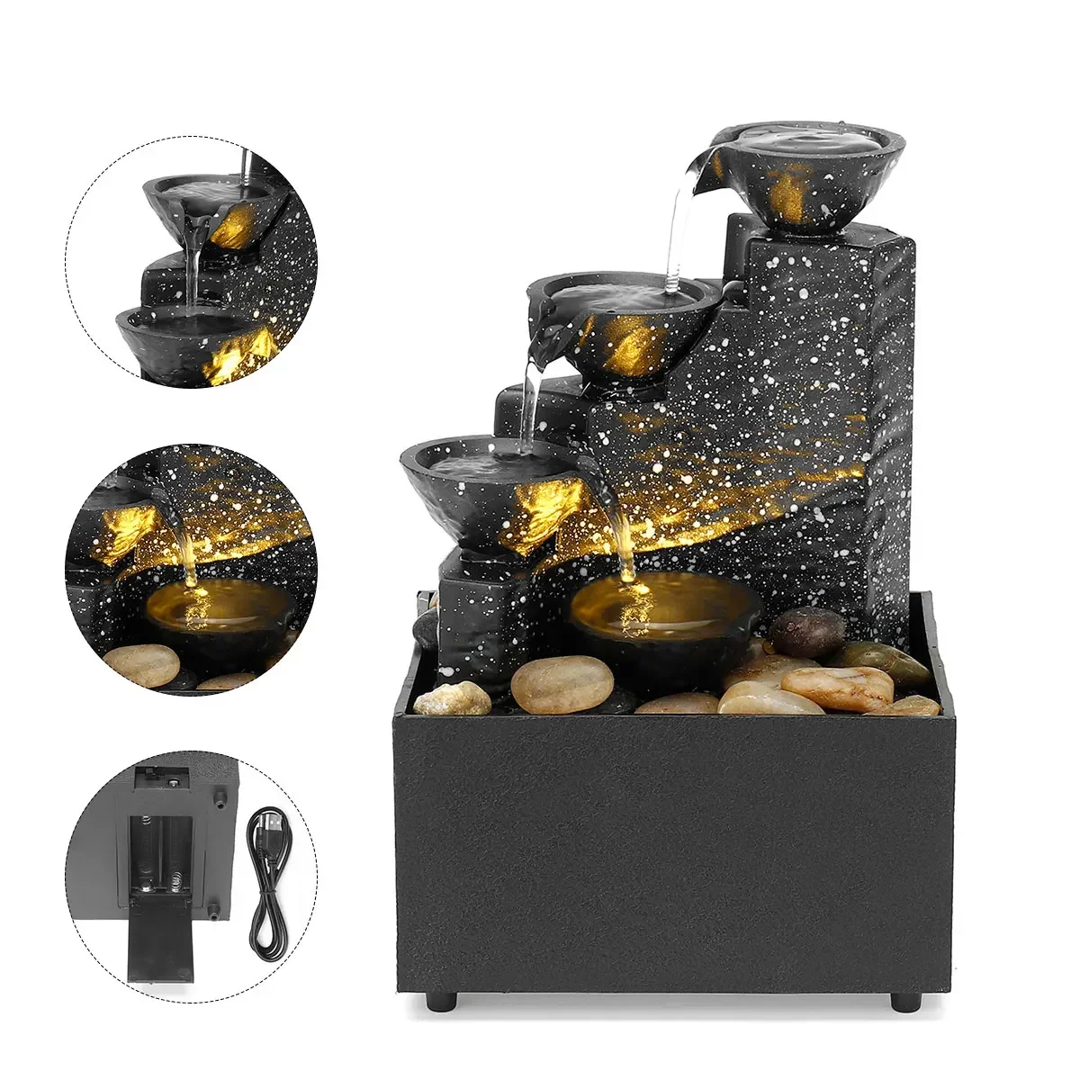 Home Decoration Fountain Waterfall 6.7 Inch Relaxation Waterfall LED Decorative Indoor Tabletop Water Fountain Desktop