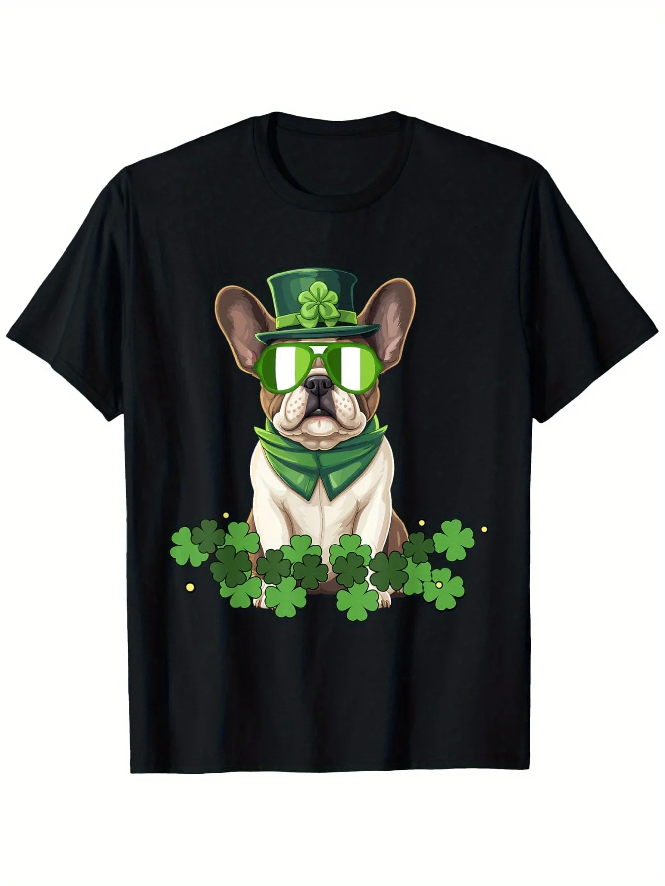 

Футболка с рисунком французского бульдога на день Святого Патрика, дышащая хлопковая рубашка с короткими рукавами для мужчин и женщин, праздничная