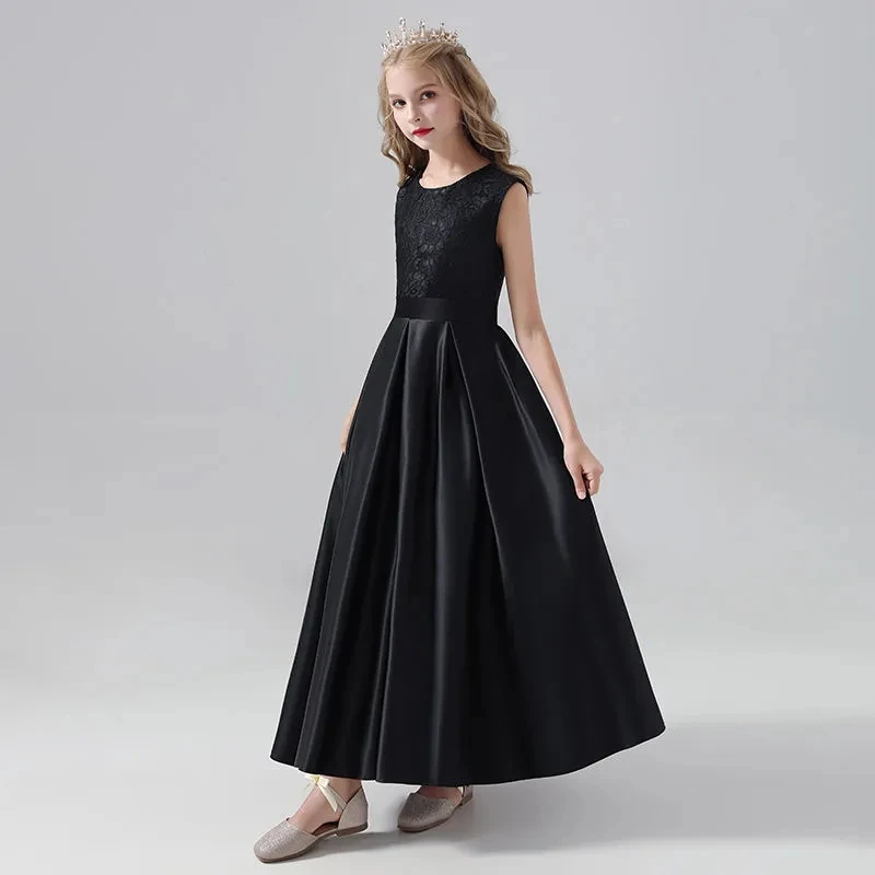 

Formal Kids Evening Dresses Girl's ceremonial dress Teens Black Party Clothes Elegant Long Lace Prom Gowns for 4 6 8 12 14 Years