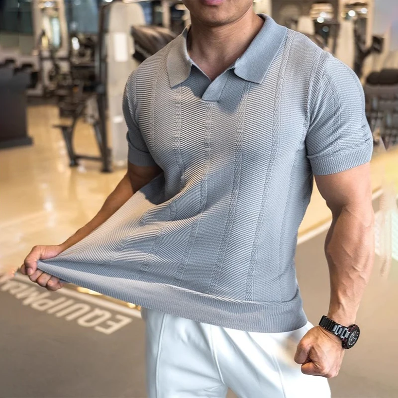 Sommer Business Poloshirt für Herren mit Kragen, Kurzarm, Gestrickt, Einfarbig, Slim Fit, Atmungsaktiv, Schnelltrocknend, Golf T-Shirt – Detail 8