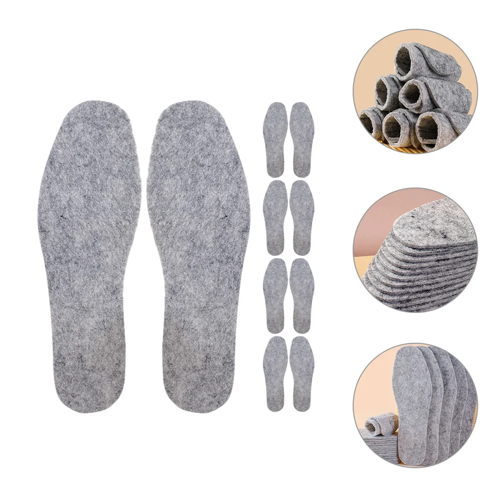 

5 Pairs Breathable Wool Felt Insole Women's Fleece Shoe Inserts Winter Boots for