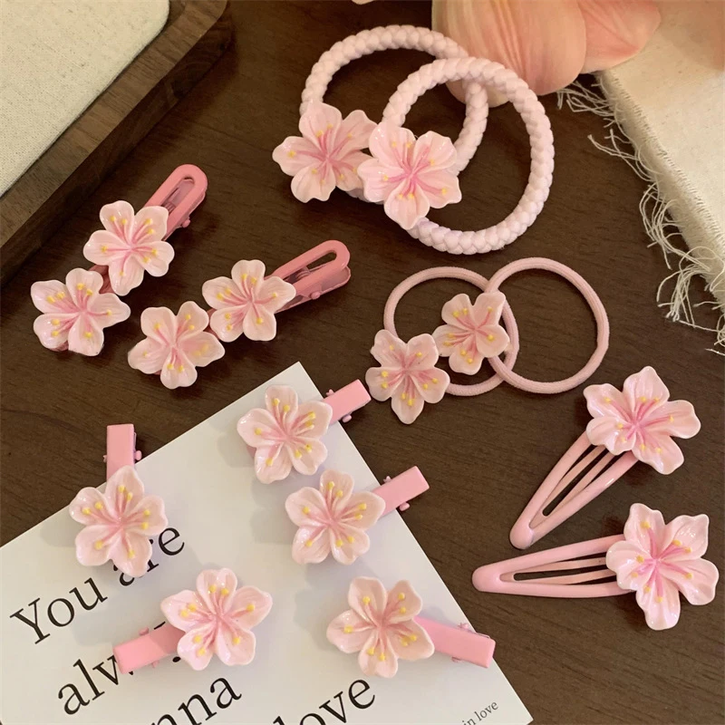 Sweet Cherry Blossom Hair Clip para meninas, corda de cabelo, Headwear, BB, Side Bangs, flores frescas, pinos de cabelo, acessórios, 2pcs