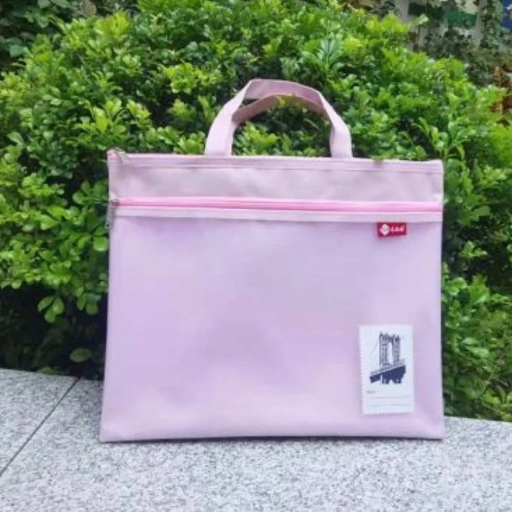 Bolsa de documentos impermeable de gran capacidad, bolso A4 de malla rosa con cremallera, plegable