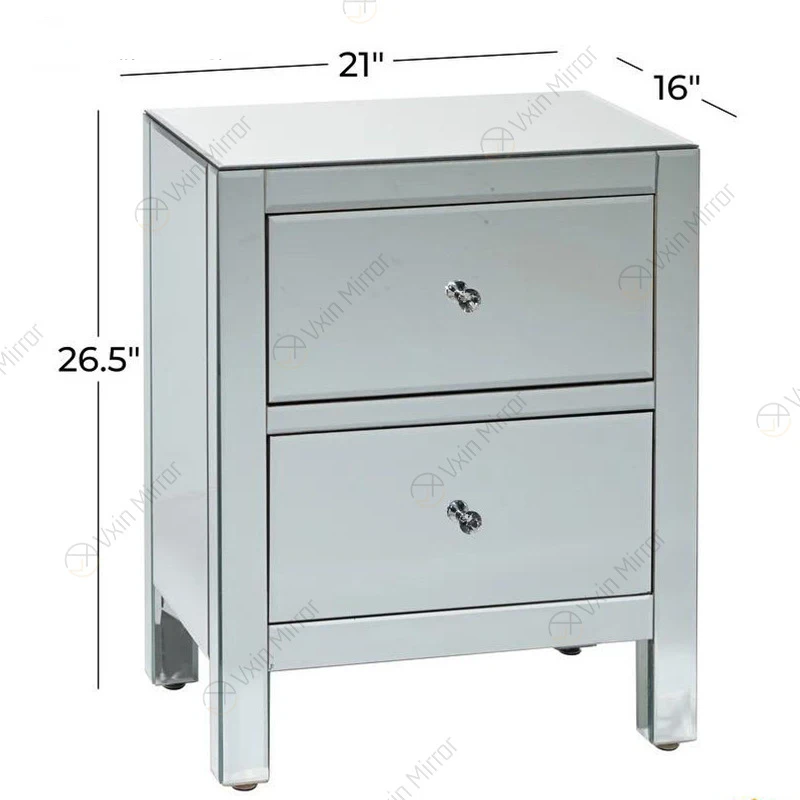 European and American bedside cabinets, glass mirror facing bedside cabinets, postmodern silver mirror bedrooms,