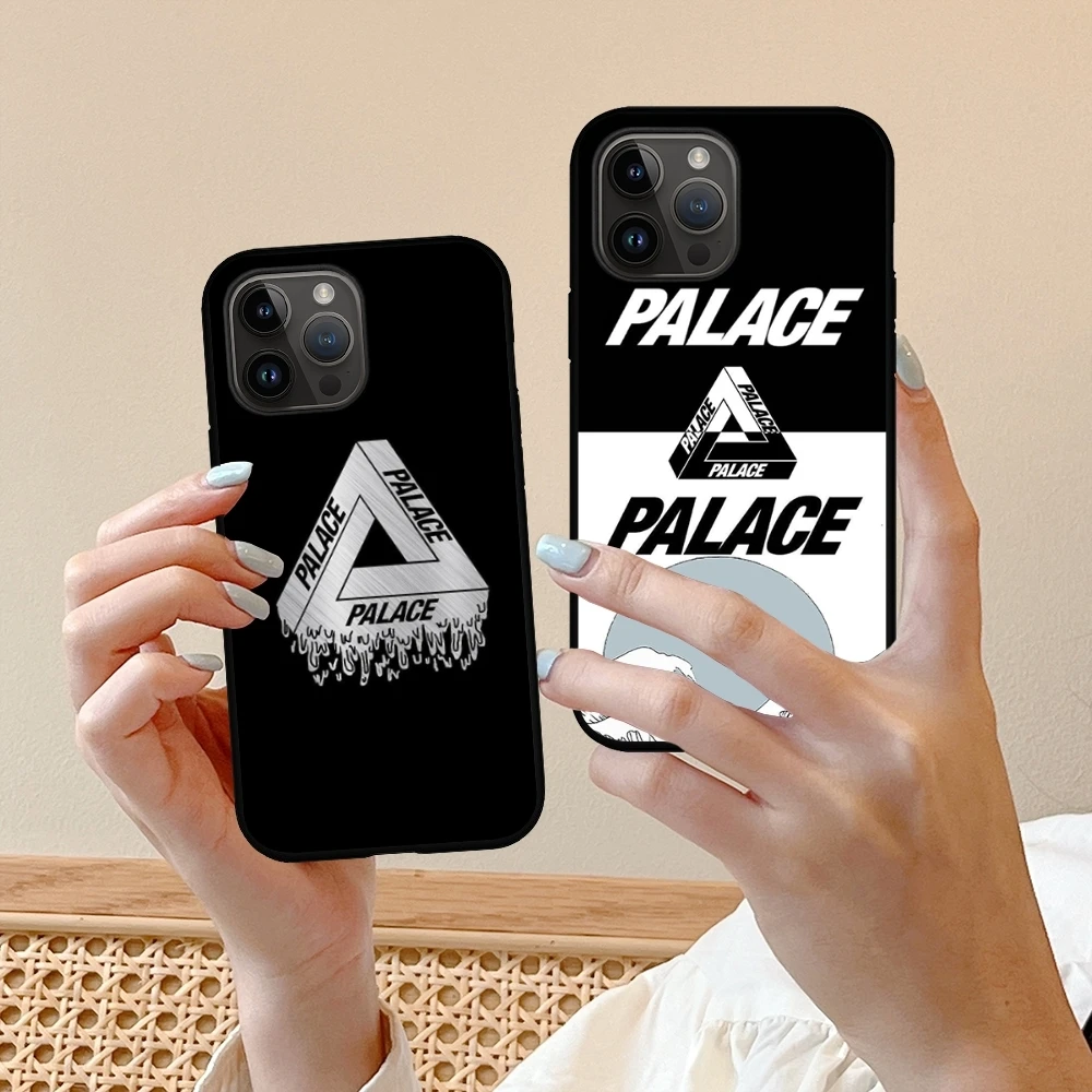 Ins p-palace logo Phone Case For iPhone 16 15 14 13 12 11 X XR XS 8 Plus Mini Pro Max Soft black Shockproof Cover