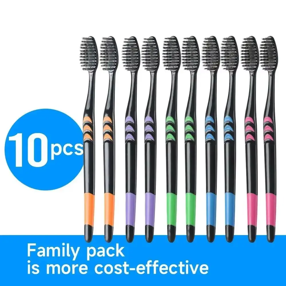 10PCS Ultra-Fine Bristles Bamboo Charcoal Toothbrush Deep Cleaning Charcoal Infused Family Pack Toothbrush Antibacterial