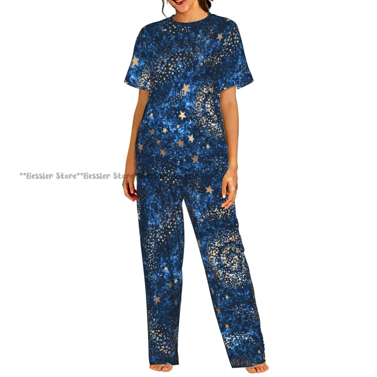 

Women's 2-piece set Gold Nebula Constellations And Stars Pajamas Short sleeved Top and Pants Sleepwear