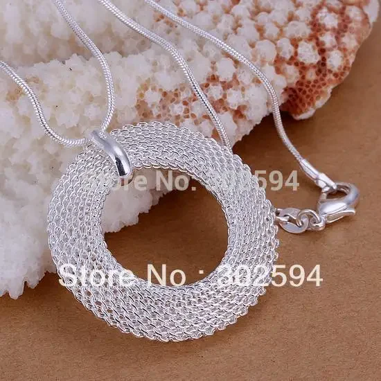 Promotions Beautiful fashion Elegant  925 Silver Plated charm round mesh girl pendant pretty Necklace jewelry