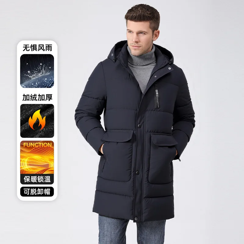 

Men's Winter Versatile Mid-Length Cotton-Padded Jacket Detachable Cap Warm Casual Coat European Size Fashionable