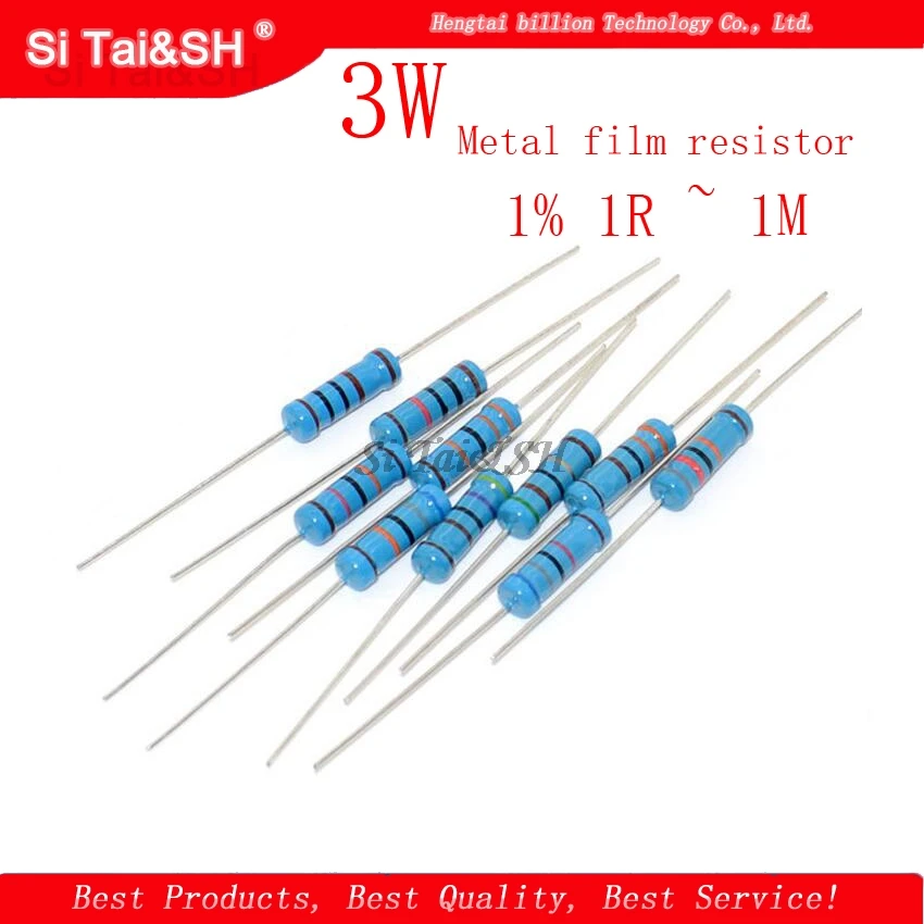 10pcs 3W Metal film resistor 1% 1R ~ 1M 1R 4.7R 10R 22R 33R 47R 1K 4.7K 10K 100K 1 4.7 10 22 33 47 4K7 ohm