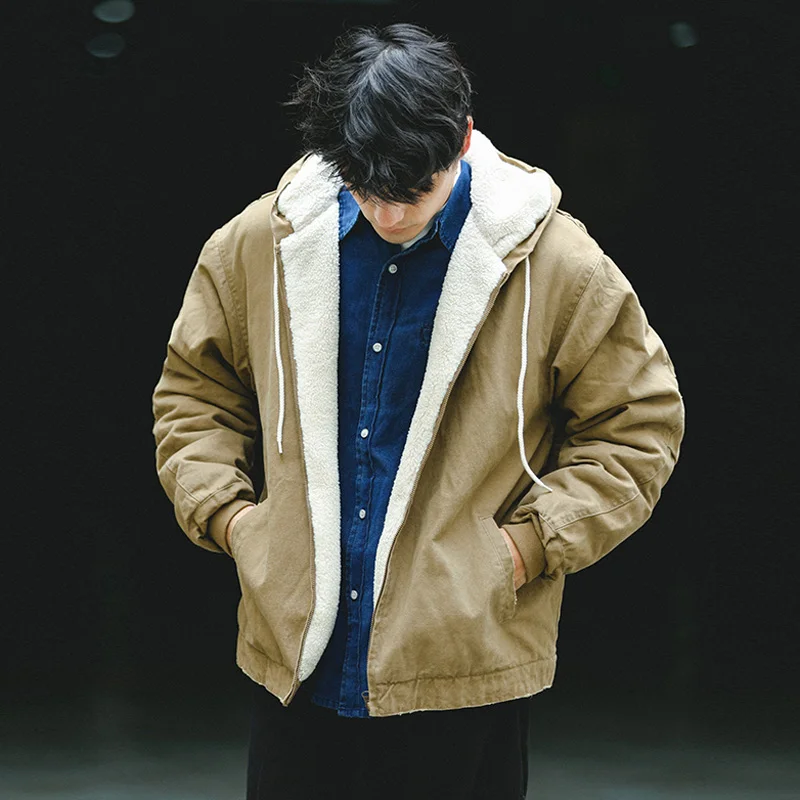 

Winter Thicken Faux Fur Inner Jacket Men Women Streetwear Vintage Loose Casual Warm Hooded Cargo Jacket Cityboy Coat Outerwear