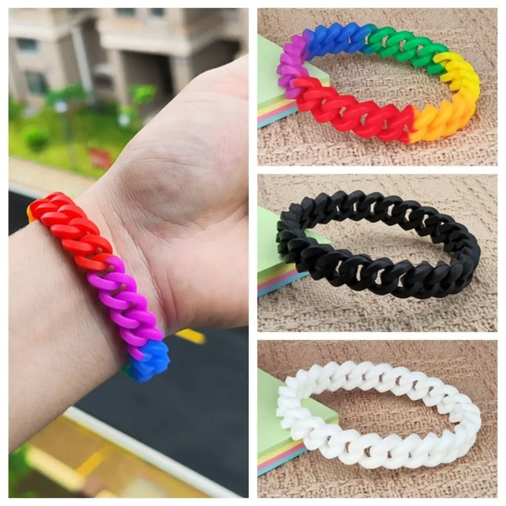 

Silicone Hollow Out Wristband Jewelry Luxury Charm Rainbow Wristband Korean Colorful Hollow Bracelet Basketball Fans Gift