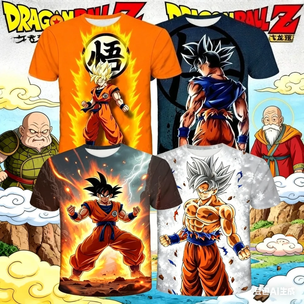 Camiseta de Goku para Hombre y Niño, Anime Dragon Ball Z Super Saiyan 2026, Moda de Verano, Informal, Transpirable, de Manga Corta