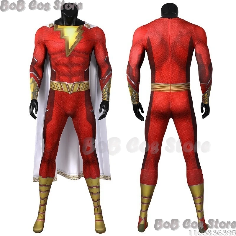 Shaazzaam Bily Red Jumpsuit Clock Cosplay Costume Fury of the Gods Man Clothes Hero Set Holloween Roleplay Christmas Customized