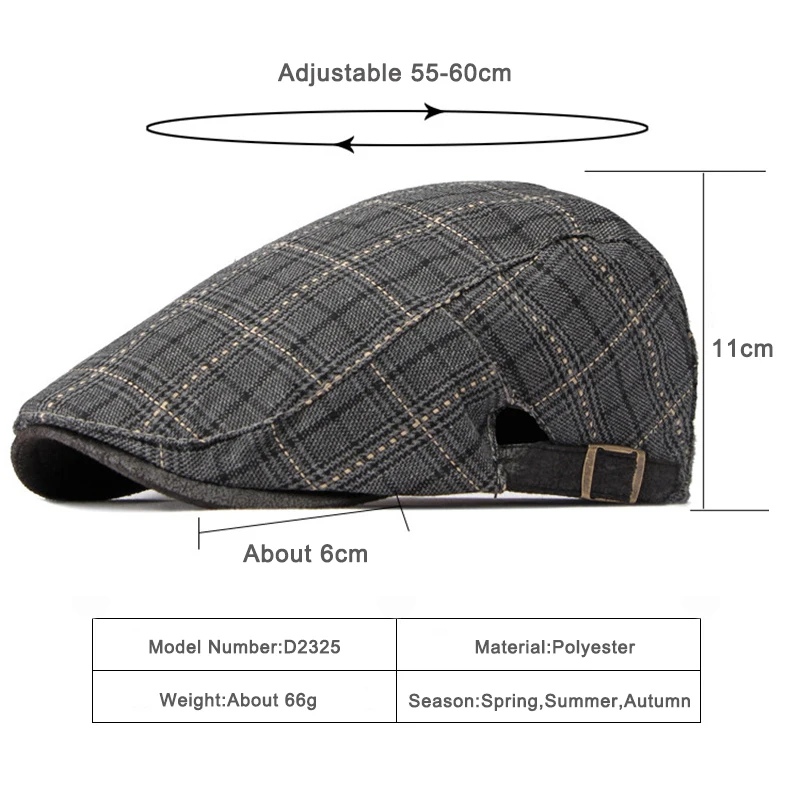 Plaid Flat Cap Berets Men Gatsby Newsboy Hat Women Cabbie Ivy Cap Herringbone Painter Peaked Hat Forward Visor Adjustable