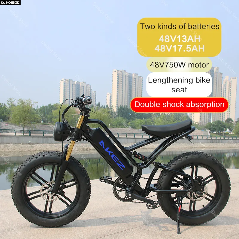 Hydraulic Shock Absorber Electric Mountain Bike for Adults, Electric Bicycle, Beach, Snow Ebike, 20 Inch Fat Tire, 48V, 750W,New