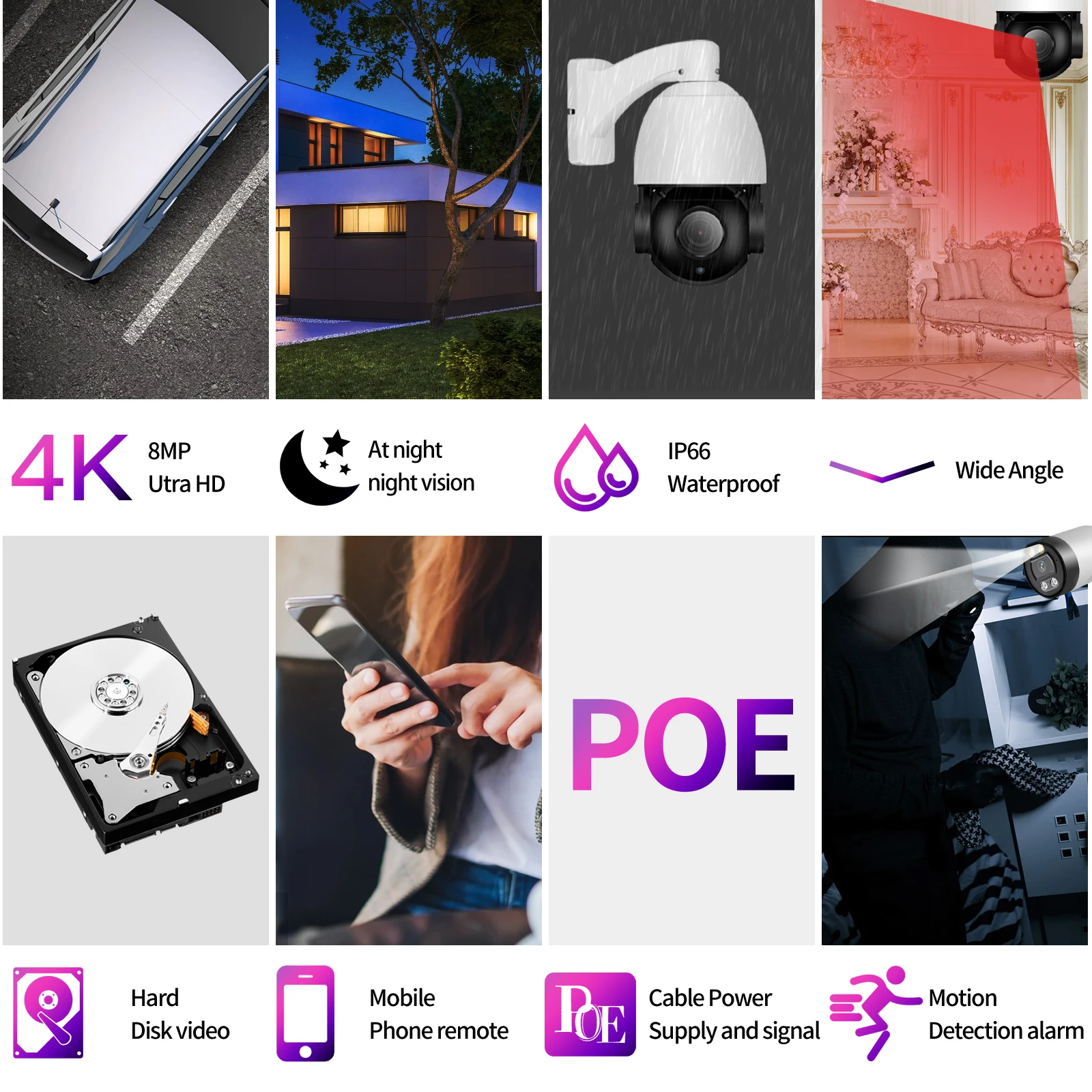 AZISHN Outdoor Al Human Auto Tracking POE IP Camera PTZ 20X Optical Zoom 4.7-94mm 8MP 4K Motion Detection Audio Video Monitoring