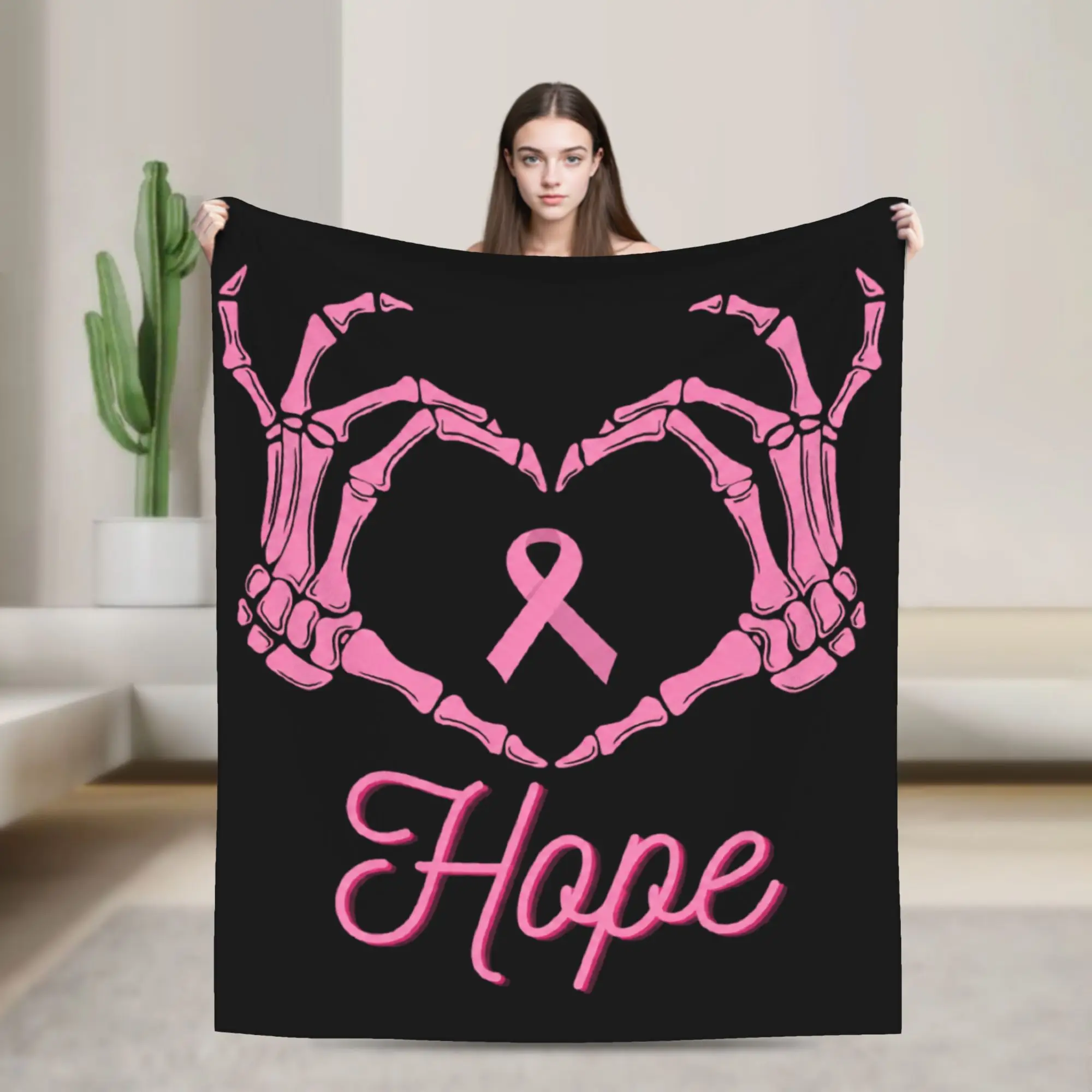 Breast Cancer Awareness Pink Ribbon Hope Survivor Support Halloween Blanket Fleece Throw Blankets Bedding Couch Warm Bedspreads