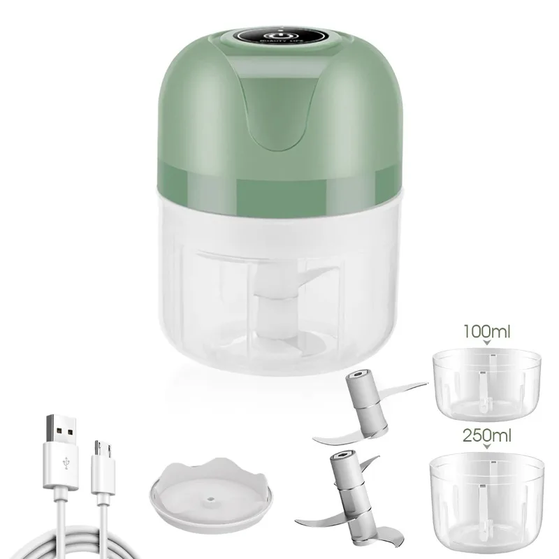 

Electric Mini Garlic Chopper 1200mAh USB Charging Multi-Function Grinder 250ml Three-Blade Head & 100ml Two-Blade Head
