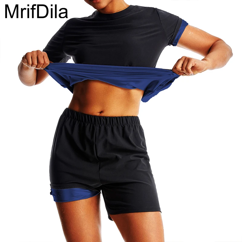 

MrifDila Sauna Shirt Women's Short Sleeve Weight Loss Heat Trapping Compression Shirts Sauna Workout Fitness Gym Top Body Shaper