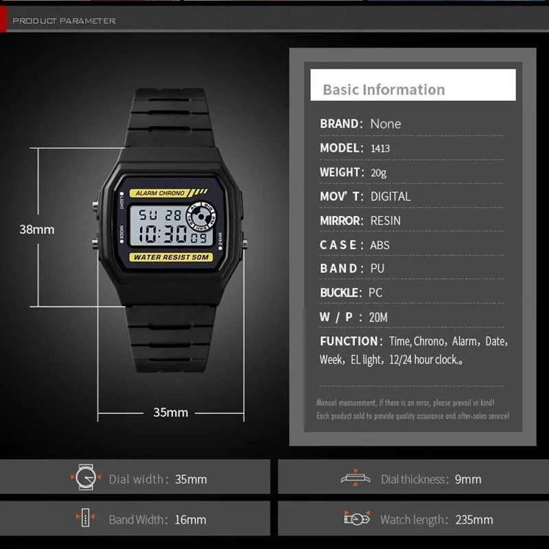 Fashion Simple Sport Electronic Watch Multi-function LED Digital Watches Waterproof PU Strap Alarm Clock Gift For Women Men