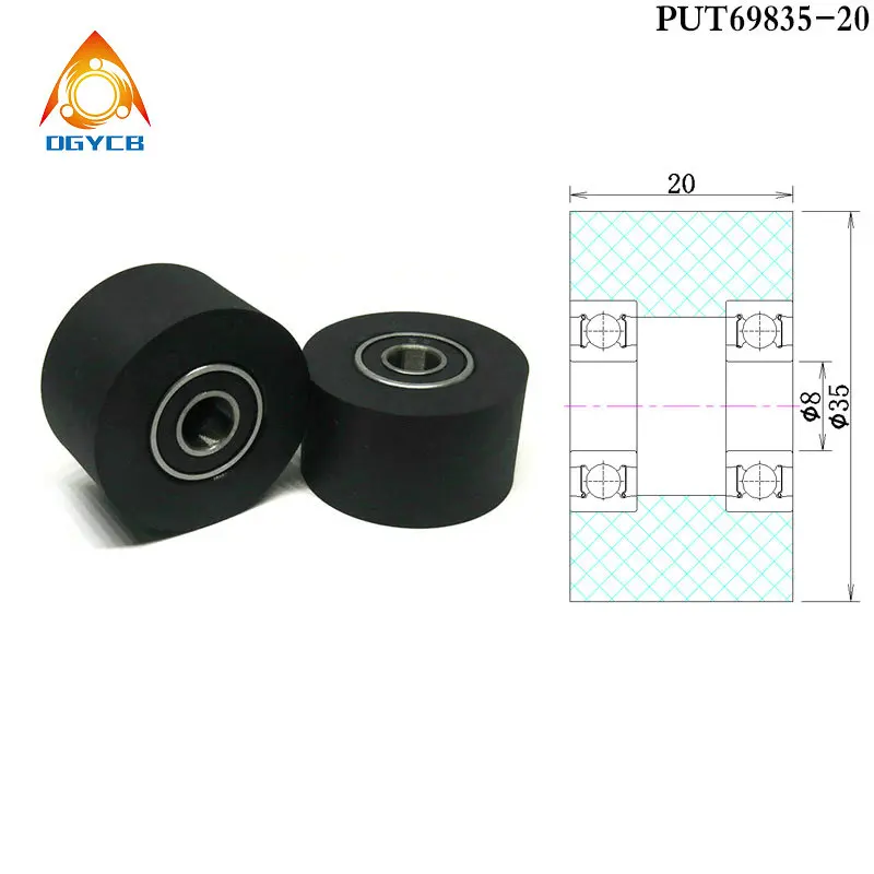 1pcs 8mm Bore 35mm Diameter Polyurethan Forming Bearing PUT69835-20 PU Coated Roller 8x35x20 Soft Plastic Rubber Wheel 8*35*20