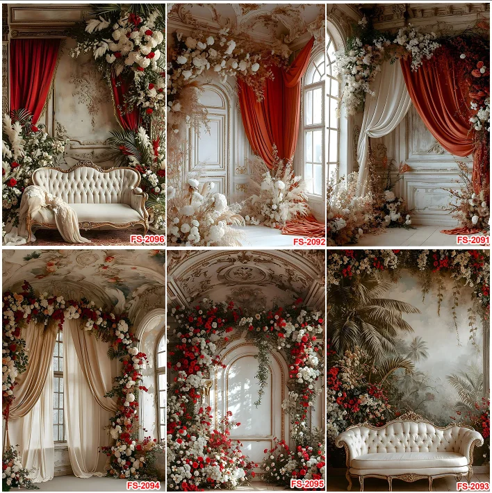 Vintage Retro Europe Style Interior Decor Flower Wedding Maternity Portrait Wall Photography Backgrounds Curtain Studio Backdrop