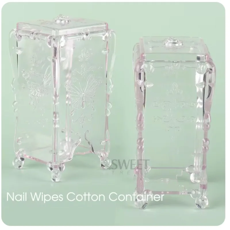 Nail Storage Box Clear Pink Butterfly Acrylic Nail Wipes Cotton Pad Container Makeup Manicure Organizer Holder Nails Tool new