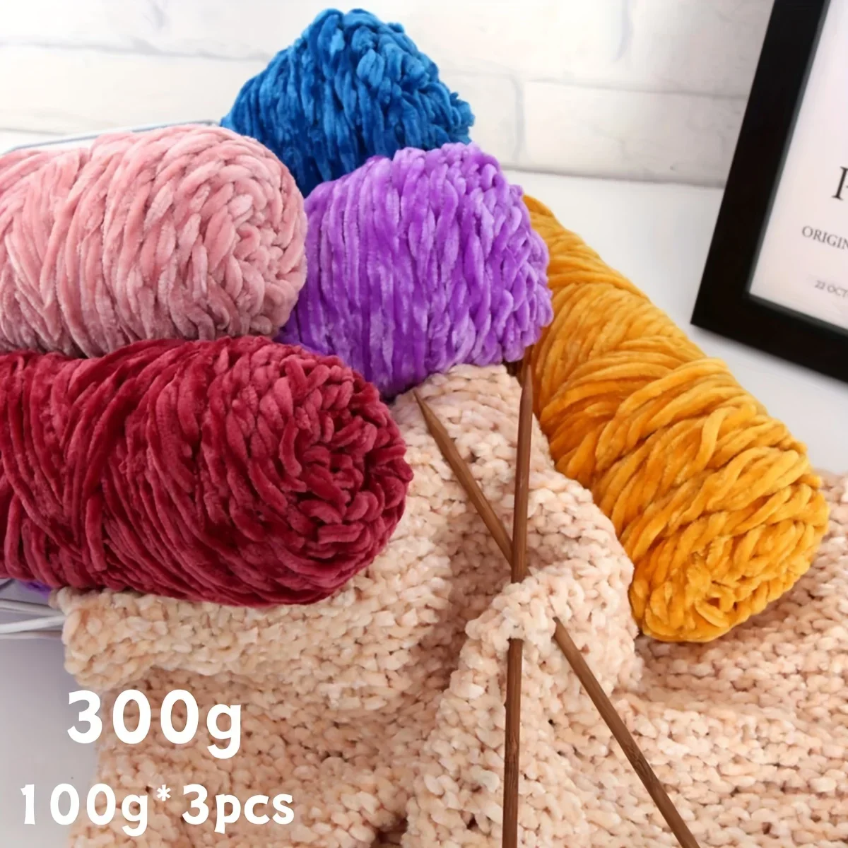 3pcs Soft Velvet Chenille Yarn -Vibrant Multi-Color Assortment for Knitting & Crochet - Beginner-Craft Supplies Yarn Crochet