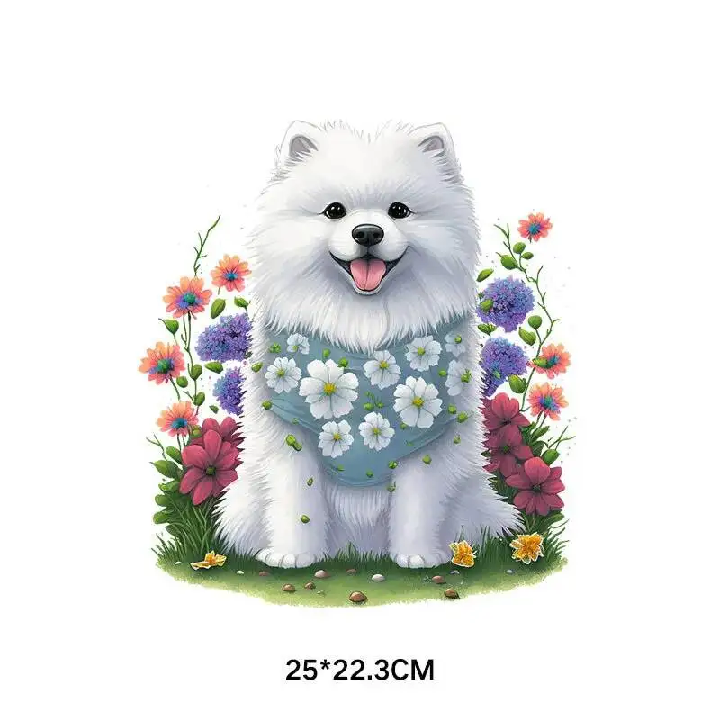 Heat Transfer Vinyl Stickers for Clothing DIY, Cartoon, Flower, Dog Combination, Thermal Press, T-shirt Applique