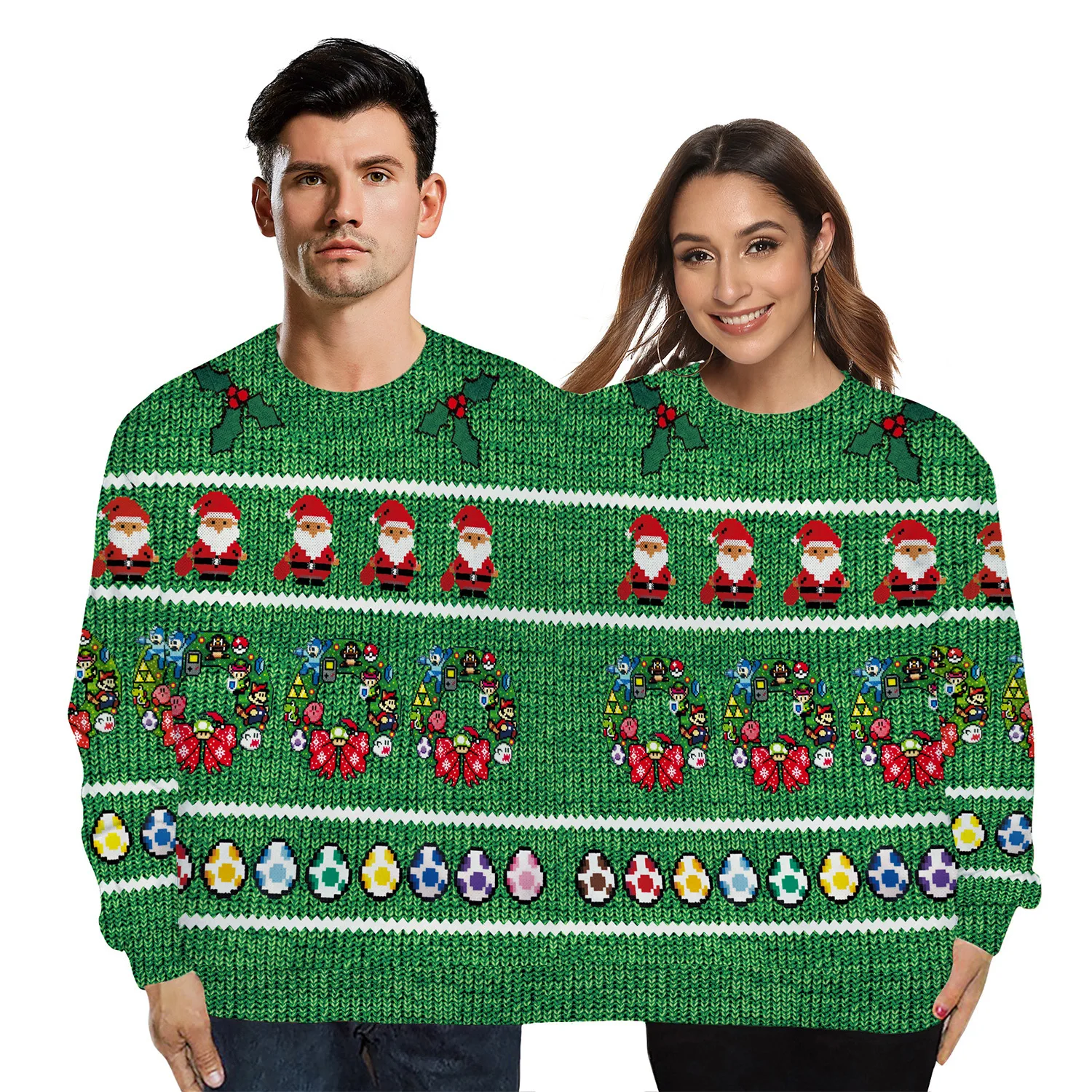 

Two Person Ugly Christmas Sweashirt Santa Claus 3D Full Cover Print Pullover Double Pullover Men Women Long Sleeve Xmas Clothing