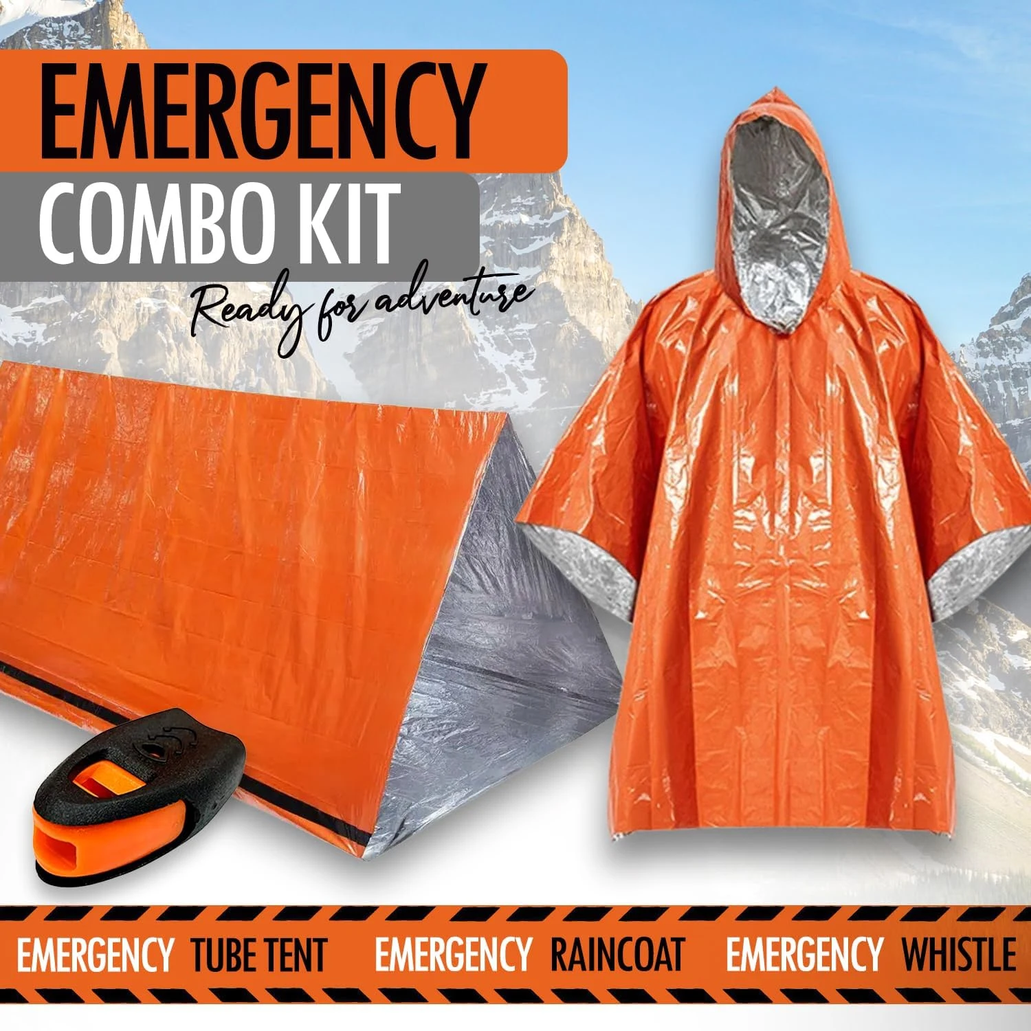 Waterproof Survival Shelter Emergência, Tenda Tubo Mylar, SOS exterior, Saco de dormir, Cobertor térmico, 2 Pessoas, Bivy, Kit Sobrevivência