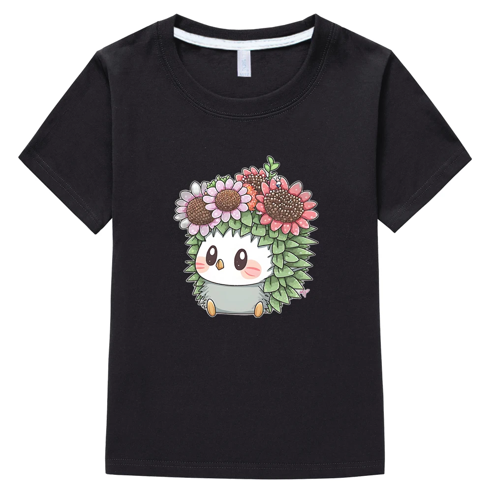 Hedgehog Flower Graphic Printing Tshirts 100% Cotton Short Sleeve Soft Tee-shirt Casual Boys/Girls Summer T-shirt Comfortable