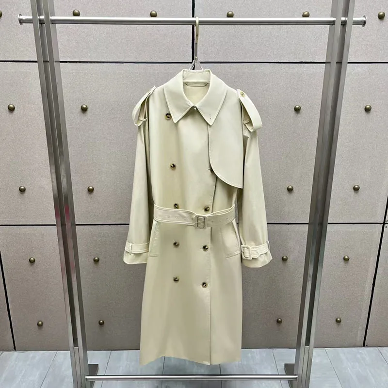 2026, New Design, Women's Double-Collar Flared Long Coat Jacket, Casual Windbreaker, High-Quality Pure Cotton Coat, Y2K Style