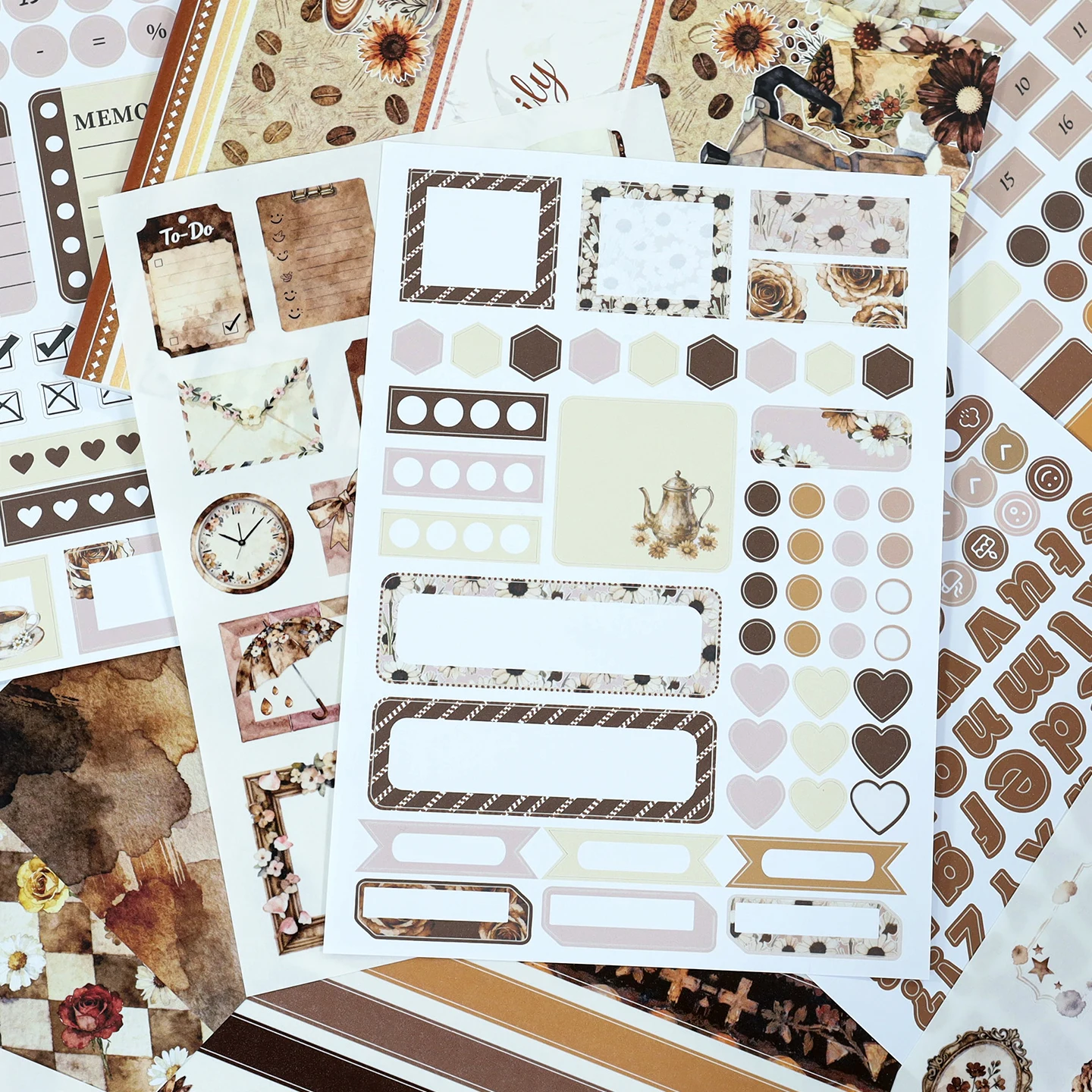 Vintage Coffee Flower Border Label Landscape Sticker Book Creative DIY Journal Material Collage Scrapbooking Stationery