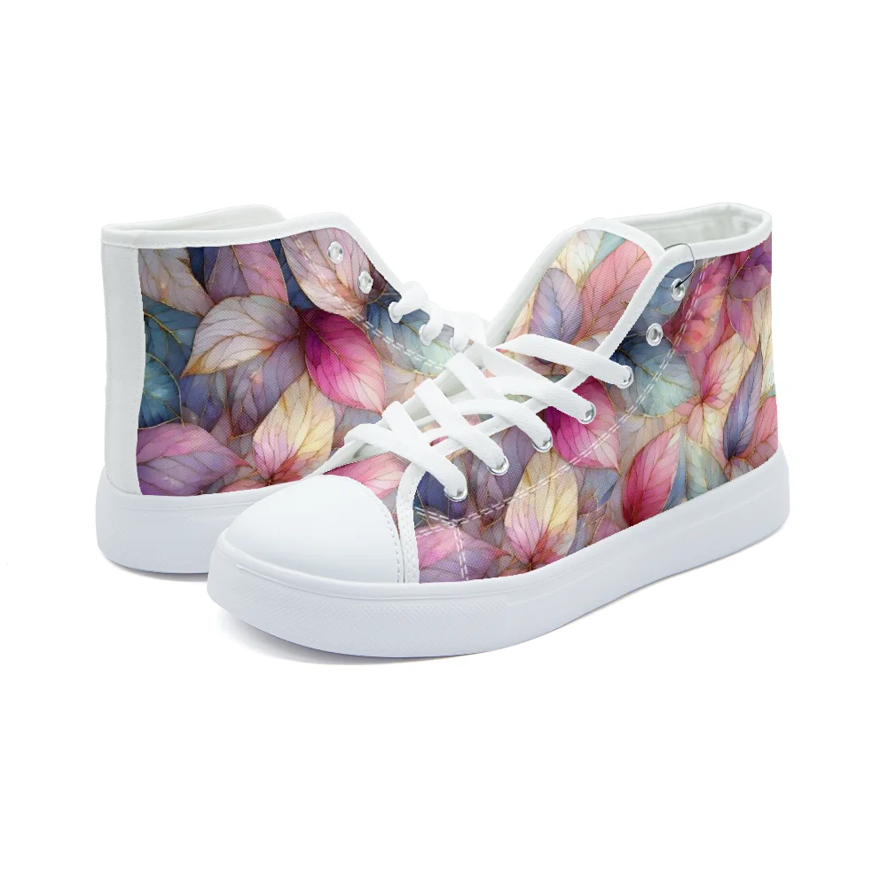 

Trendy and versatile pink leaf print high-top canvas shoes high-quality athletic shoes Fashion Shoes