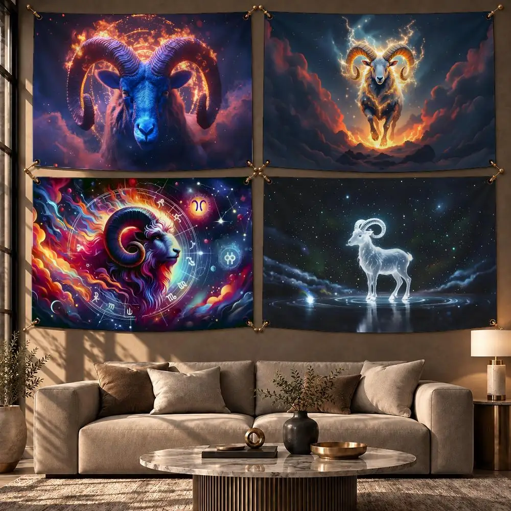 Classic Zodiac Aries Flags Wall Hanging Flag Banner Home Decor Aesthetic Living Room Bedroom HD Fabric