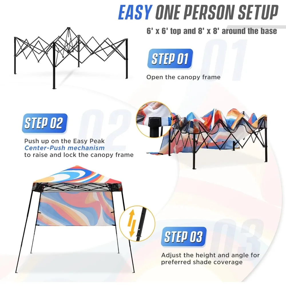 خيمة محمولة بمظلة فورية مقاس 8 × 8 مع جدار جانبي للشاطئ والرياضة والتخييم - مأوى ساق مائلة مدمج