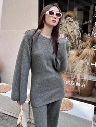 Knitted 2 Piece Set Women Fashion Casual Women Pullovers Winter Fashion Loose Tops High Waist Wide Leg Pants Outifits