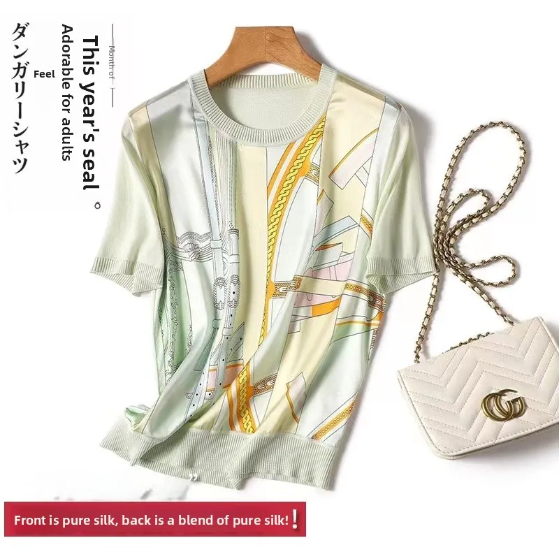

Silk ort Sve T-irt Women's Summer Knitted Wool Blend Slim Fit round Ne Top Commute Sle Chinese Production 2025 Summer