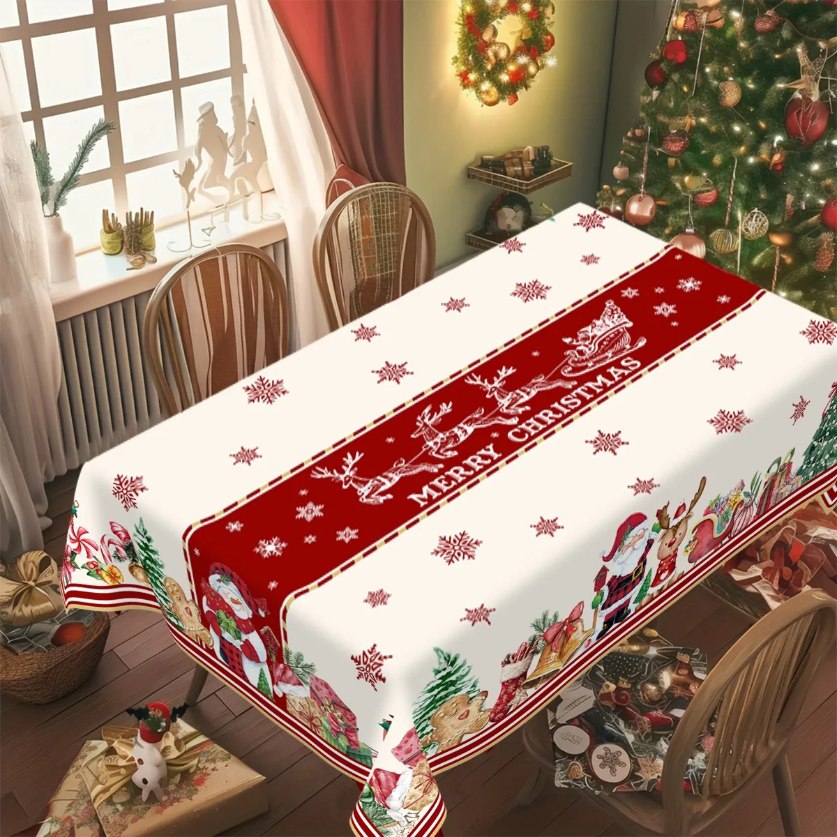 Christmas Tablecloth Santa Claus Snowman Elk Table Cover Merry Christmas Decor For Xmas Navidad Dinner Table Decoration Supplies