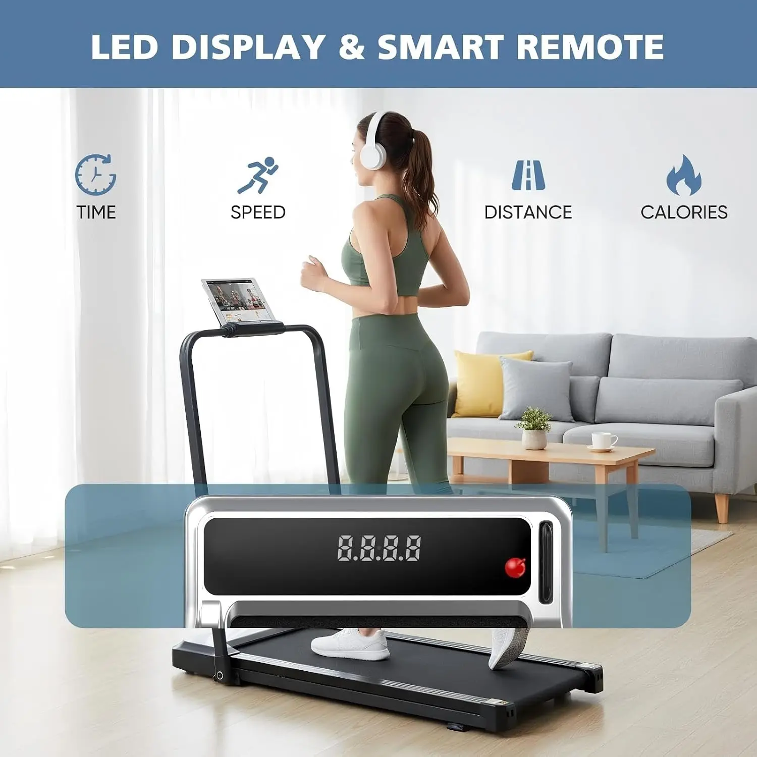 Compact & Quiet Under-Desk Treadmill - Slim Portable Design with Remote Control and Adjustable Speed, Ideal for Home Office Workouts & Fitness