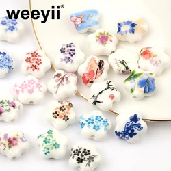 보석 제작용 꽃 세라믹 비즈, 도자기 비즈, 목걸이 팔찌, DIY 스페이서 비즈, 15mm, 로트당 20 개