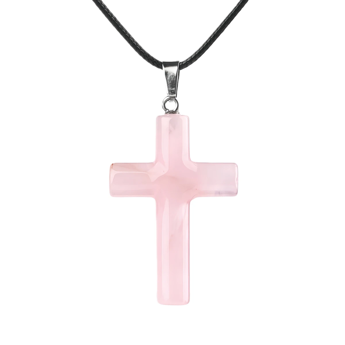 اليدوية مشتهى روز كوارتز الصليب الأحجار الكريمة قلادة قلادة للنساء الرجال شفاء شقرا 27x40 مللي متر كريستال دلايات المختنق مجوهرات #1